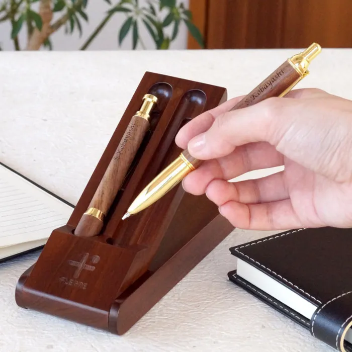 ボールペン+シャーペン+ペンスタンド木製３点セット