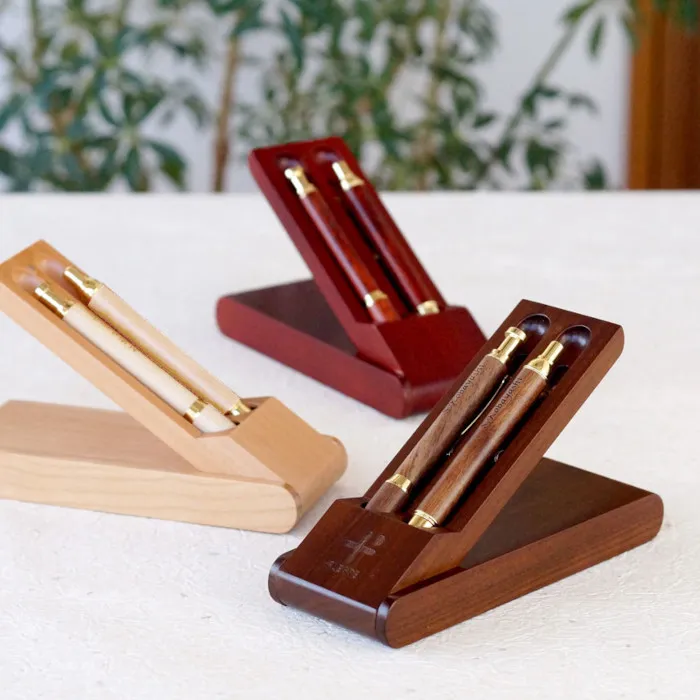 ボールペン+シャーペン+ペンスタンド木製３点セット