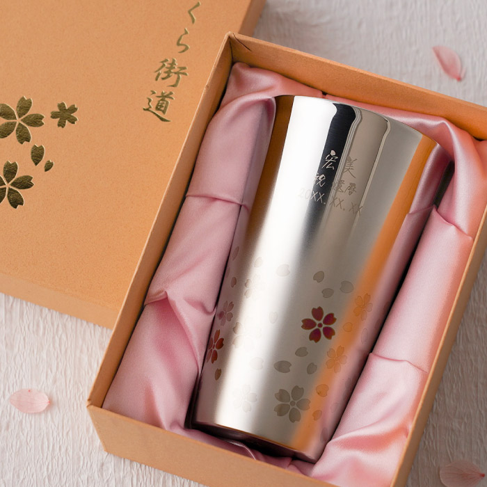 燕製 桜柄2重 ステンレスタンブラー 300ml