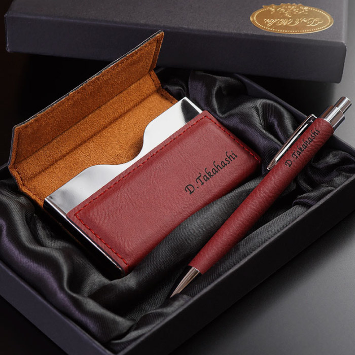 シンセティックレザー名刺入れ＆ボールペン2点セット