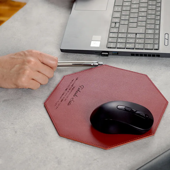 八角 本革 マウスパッド