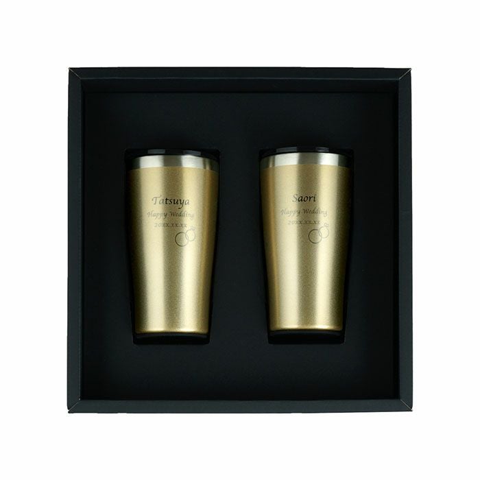 ゴールドステンレスタンブラーダブルリングハート桜スマイルペア