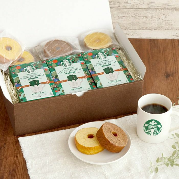 ディカフェ スターバックスコーヒー3個＋バームクーヘン6個ギフトセット