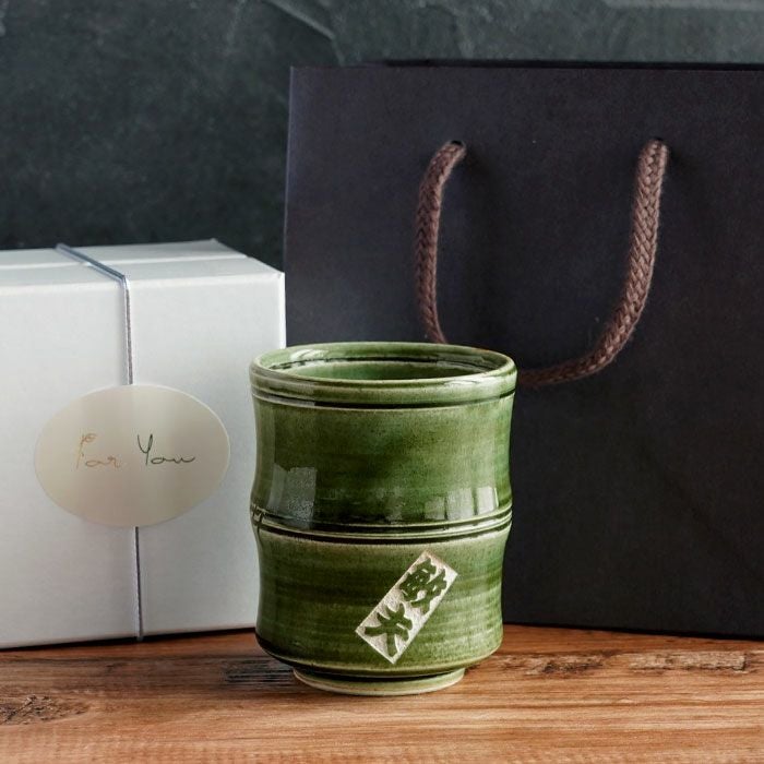 美濃焼 織部 竹筋湯呑 【単品】