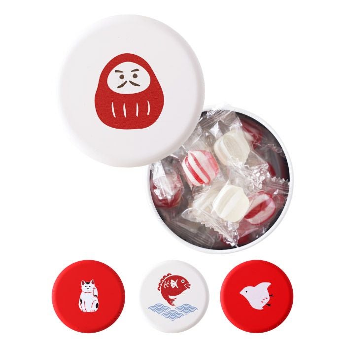 縁起 缶 S ( 紅白飴 )