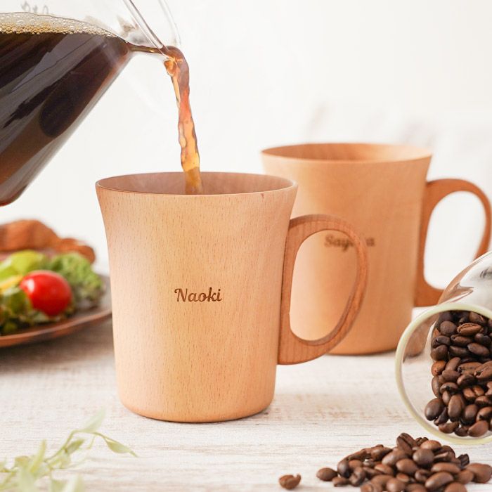 ナチュラル木製マグカップ ペア