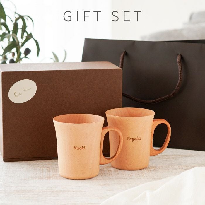 ナチュラル木製マグカップ ペア
