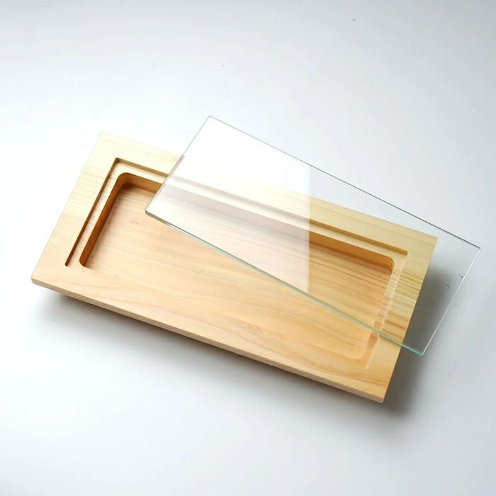 日本製ひのき硝子窓付 プレゼンテーション長角トレイ